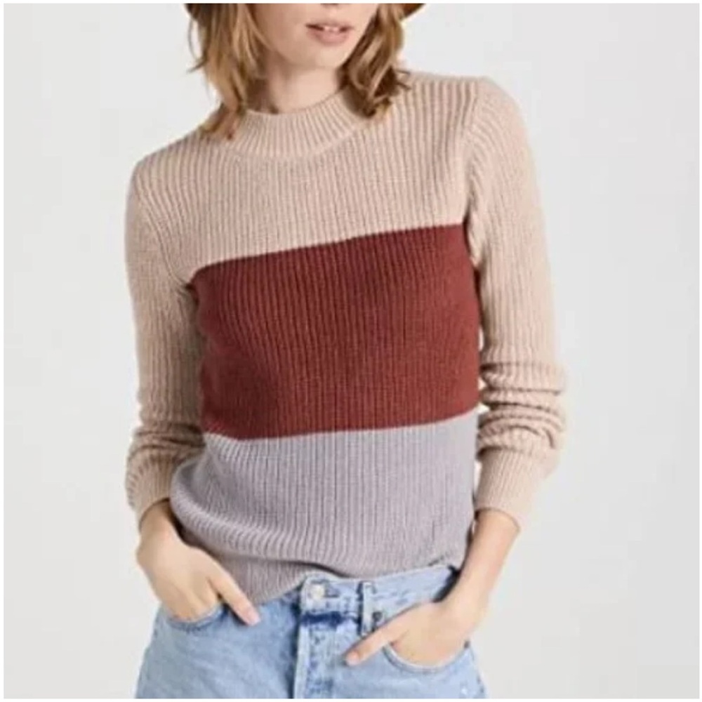 Faherty Cozy Cotton Crewneck Sweater in Autumn Colorblock Women's Size Small